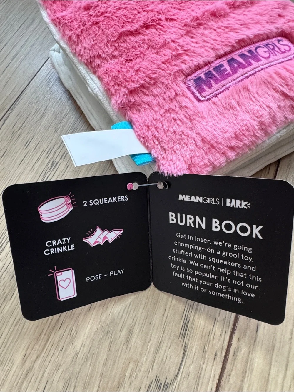 Barkbox Mean Girls Burn Book Pink Fuzzy Plush Dog Toy with Squeaker NWT